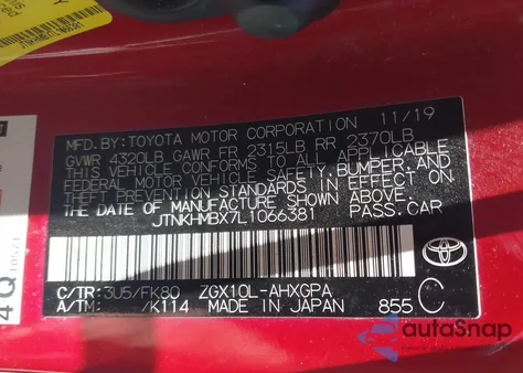 2020 Toyota C-Hr Xle из США, поврежденный, VIN JTNKHMBX7L1066381